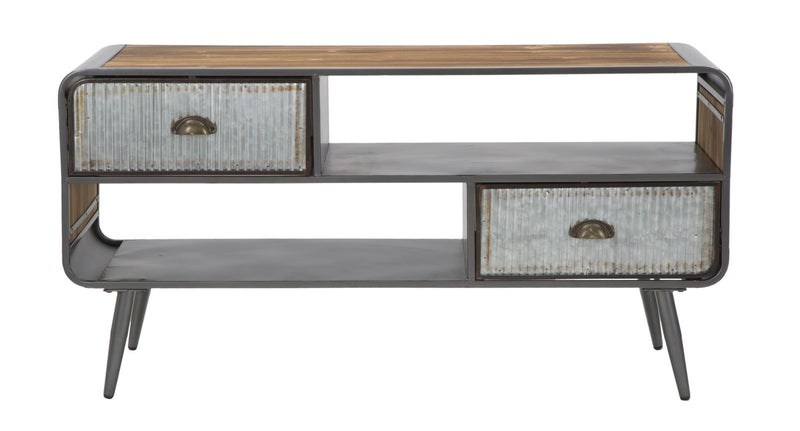 Porta Tv Illinois 120,5x40x61 cm in Ferro e Legno di Abete Grigio e Grigio e Naturale-2