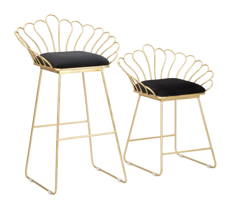 Sgabello Glam Flower Nero 57x52x94-56x48x72,50 cm in Ferro e Poliestere e Spugna Nero e Oro-1