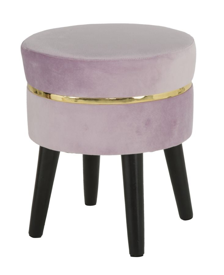 Sgabello Paris Rosa Ø35x40,5 cm Legno Spugna e Velluto Sintetico Rosa e Oro e Nero-3