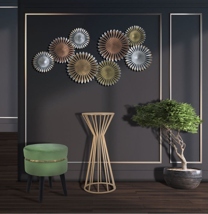 Sgabello Paris Verde Chiaro Ø35x40,5 cm in Legno Spugna e Poliestere Verde e Oro-8