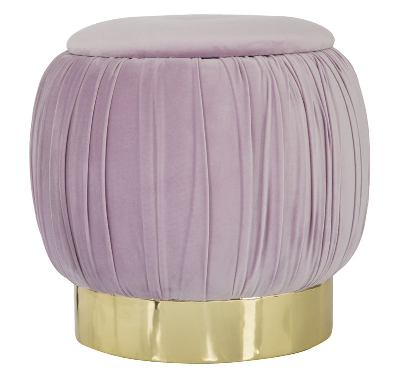 Puff Contenitore Paris Rosa Ø41x41 cm Legno Spugna e Velluto Sintetico Rosa e Oro-2