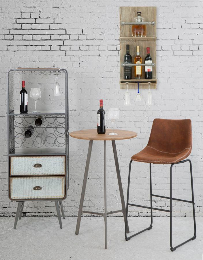 Porta Bottiglie-Bicchieri Tube Verticale 34x12x76 cm MDF e in Ferro Naturale e Argento-10