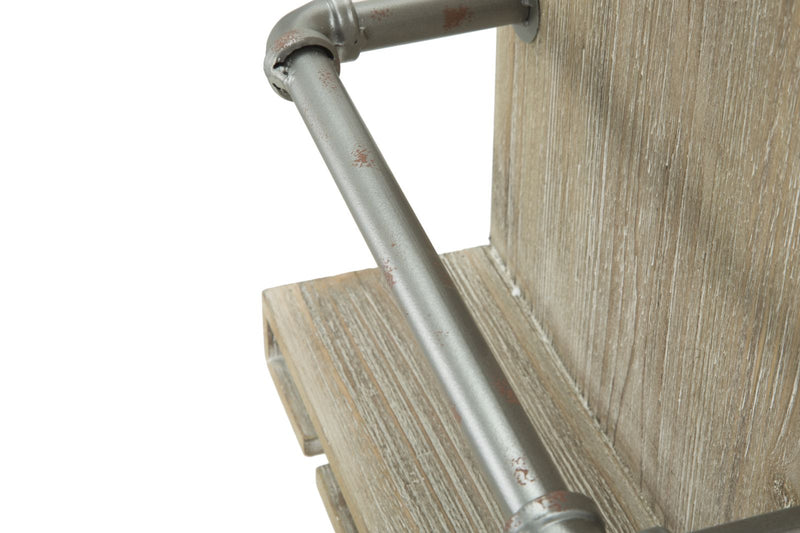 Porta Bottiglie-Bicchieri Tube Verticale 34x12x76 cm MDF e in Ferro Naturale e Argento-9