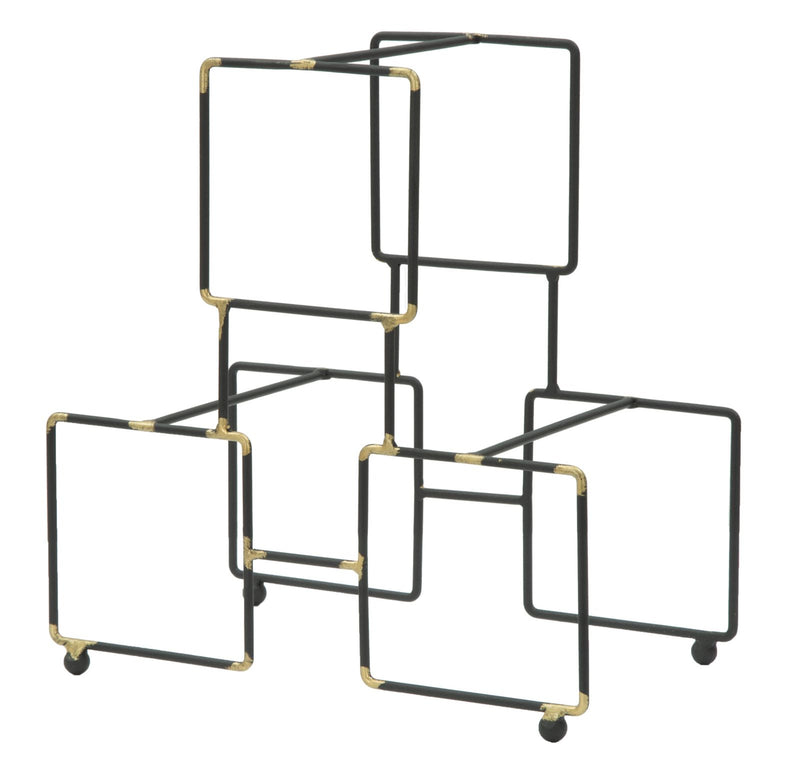 Porta Bottiglie 3 Posti Bright 25x15x27 cm in Ferro Nero e Oro-3