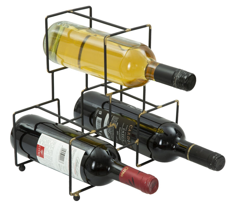 Porta Bottiglie 3 Posti Bright 25x15x27 cm in Ferro Nero e Oro-5