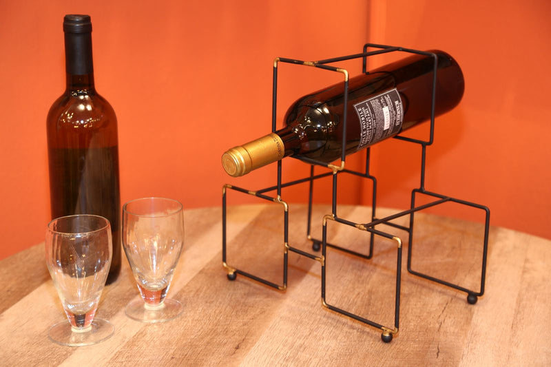 Porta Bottiglie 3 Posti Bright 25x15x27 cm in Ferro Nero e Oro-7