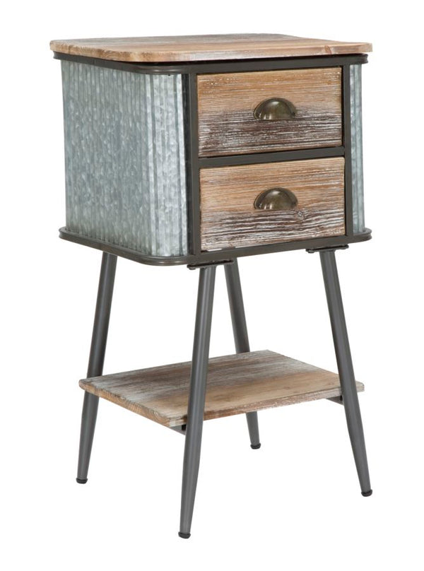 Bronxs Nachttisch 2 Schubladen 43,5 x 36,5 x 72,5 cm in Eisen und schwarzem und grauem Tannenholz sconto