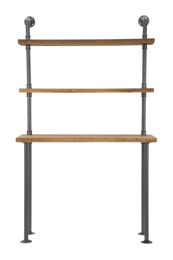 Scrivania con Mensole Manhattan 100x45x165,5 cm Legno di Abete e in Ferro Grigio e Marrone-3