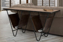 Tavolinetto Porta Giornali "V" 120x43x62,5 cm in Ferro e Legno di Abete e PU Nero e Marrone-10