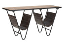 Tavolinetto Porta Giornali "V" 120x43x62,5 cm in Ferro e Legno di Abete e PU Nero e Marrone-1