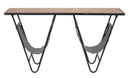 Tavolinetto Porta Giornali "V" 120x43x62,5 cm in Ferro e Legno di Abete e PU Nero e Marrone-4