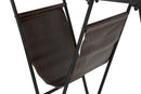 Tavolinetto Porta Giornali "V" 120x43x62,5 cm in Ferro e Legno di Abete e PU Nero e Marrone-5
