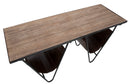Tavolinetto Porta Giornali "V" 120x43x62,5 cm in Ferro e Legno di Abete e PU Nero e Marrone-7