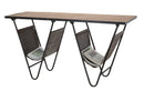 Tavolinetto Porta Giornali "V" 120x43x62,5 cm in Ferro e Legno di Abete e PU Nero e Marrone-9