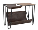 Tavolinetto Porta Giornali Simply 83,5x42x61 cm in Ferro e Legno di Abete e PU Nero e Marrone-1