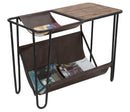 Tavolinetto Porta Giornali Simply 83,5x42x61 cm in Ferro e Legno di Abete e PU Nero e Marrone-9