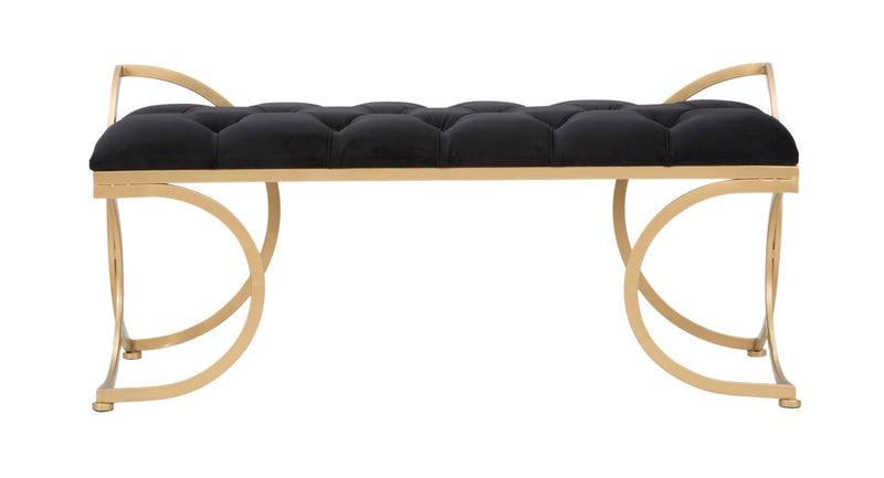 Panca Glam Luxy Nera 103x43x47 cm in Ferro e MDF e Spugna e Poliestere Nero e Oro-2