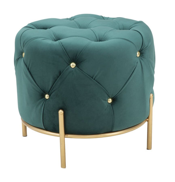 sconto Puff Diamond Glam Green Ø45x40 cm in Eisen und MDF und Schwamm und Polyester Grün und Gold