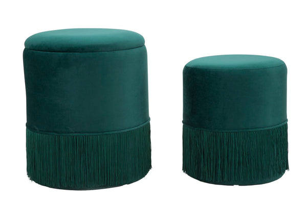prezzo Puff Container Lines Green Pair Ø35x42-30x32 cm aus Holz und Schwamm und aus Eisen und grünem Polyester