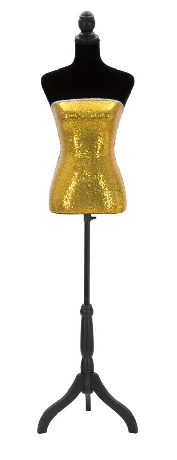 Palliettes Gold Mannequin 37x23x165 cm aus Holz und POLYPHONE und MDF und goldenem und schwarzem Stoff prezzo