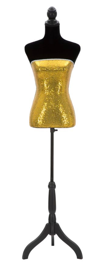 prezzo Palliettes Gold Mannequin 37x23x165 cm aus Holz und POLYPHONE und MDF und goldenem und schwarzem Stoff
