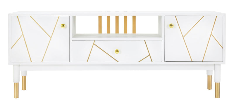 Porta Tv Luxy 140x50x55 cm in Legno e MDF e in Ferro Bianco e Oro-2