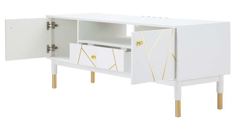 Porta Tv Luxy 140x50x55 cm in Legno e MDF e in Ferro Bianco e Oro-3