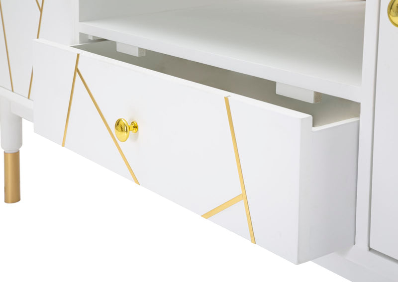 Porta Tv Luxy 140x50x55 cm in Legno e MDF e in Ferro Bianco e Oro-4