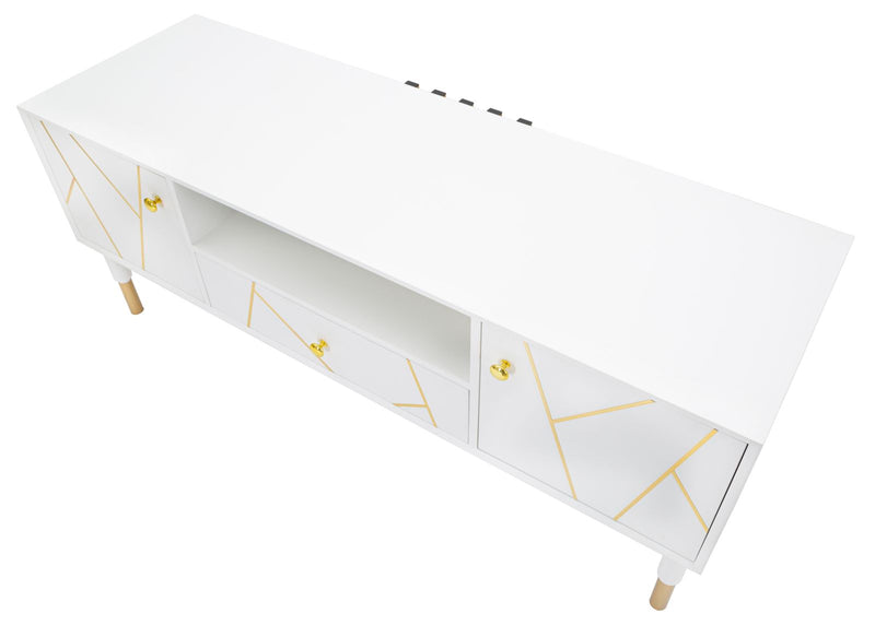 Porta Tv Luxy 140x50x55 cm in Legno e MDF e in Ferro Bianco e Oro-8