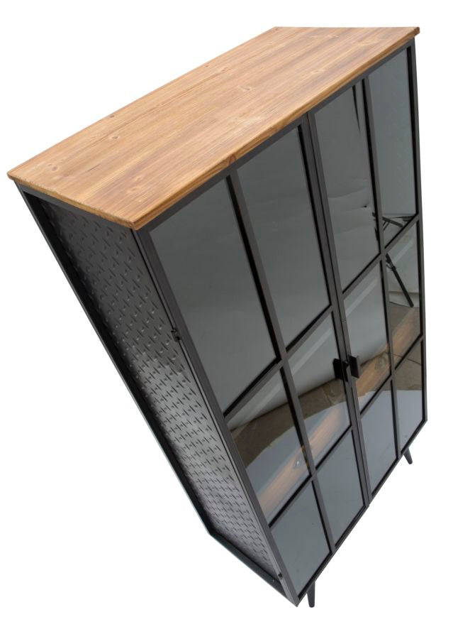 Mobile Iron School Porta Bottiglie 81x42x162,5 cm in Ferro e Legno di Abete Nero e Marrone-4