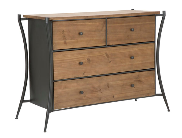 sconto Glasgow Kommode 122x49x85 cm Tannenholz und braunes und graues Eisen