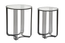 Tavolinetti Dublino Coppia Ø50,5x61,5 - 40,5x57 cm in Ferro e Vetro Nero-1
