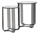 Tavolinetti Dublino Coppia Ø50,5x61,5 - 40,5x57 cm in Ferro e Vetro Nero-2
