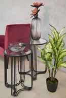 Tavolinetti Dublino Coppia Ø50,5x61,5 - 40,5x57 cm in Ferro e Vetro Nero-8