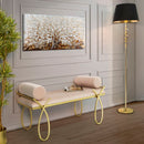 Panca Ribbon Rosa 112,5x49x53 cm in Ferro e MDF e Spugna e Poliestere Rosa e Oro-9