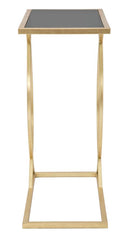 Tavolinetto da Divano Glam 45,5x25,5x60 cm in Ferro e Vetro Nero e Oro-2