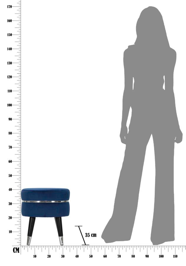 Pouf Poggiapiedi Ø35x40,5 cm in Legno e Tessuto Vellutato Blu-6