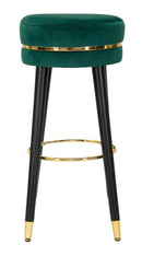 Sgabello Bar Paris Ø35x74 cm in Legno e Tessuto Vellutato Verde-2