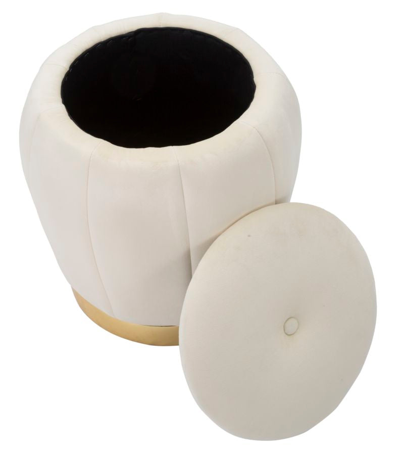 Puff Contenitore Paris Ø43x43 cm in Legno Spugna e Poliestere Crema e Oro-4