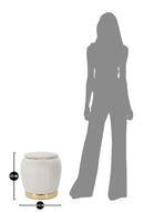 Puff Contenitore Paris Ø43x43 cm in Legno Spugna e Poliestere Crema e Oro-8