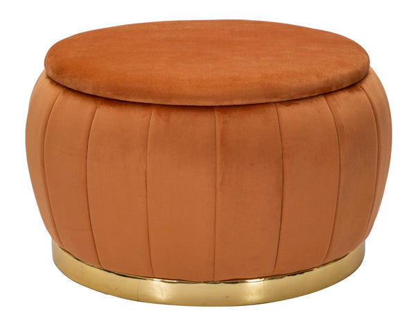 sconto Puff Container Paris Ø72x43 cm in Sponge Wood und Orange und Gold Polyester