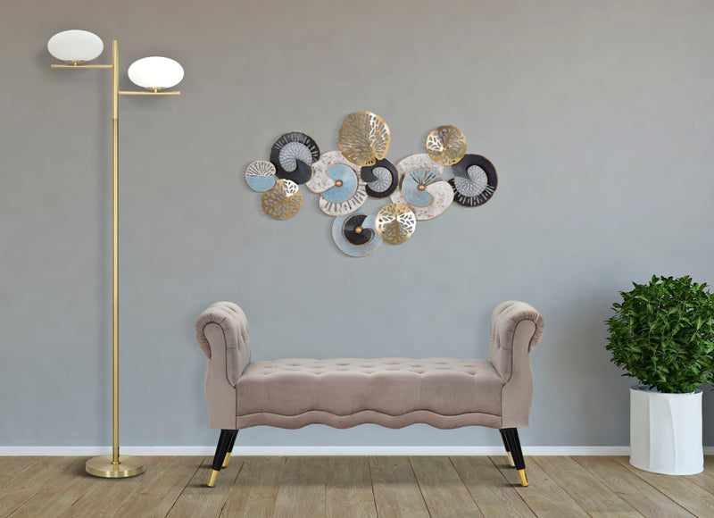 Panchetta Paris 120x40x60 cm in Legno Spugna Metallo e Poliestere Grigio Nero e Oro-8