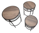 Tavolinetti Essential Tris Ø46x58-40x50-34x44 cm in Ferro e MDF Nero e Marrone-7