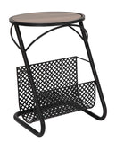 Tavolinetto Porta Giornali Ø35x50 cm in Ferro e MDF Nero e Marrone-1