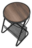 Tavolinetto Porta Giornali Ø35x50 cm in Ferro e MDF Nero e Marrone-3