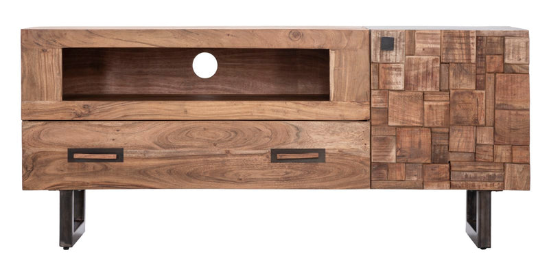 Porta Tv Mumbai 145x40x62 cm in Legno di Acacia e in Ferro Marrone e Nero-2