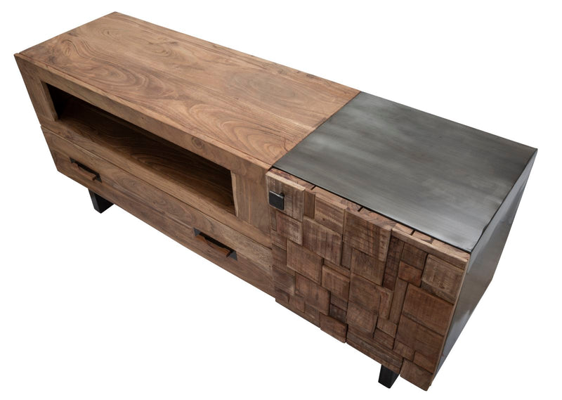 Porta Tv Mumbai 145x40x62 cm in Legno di Acacia e in Ferro Marrone e Nero-4