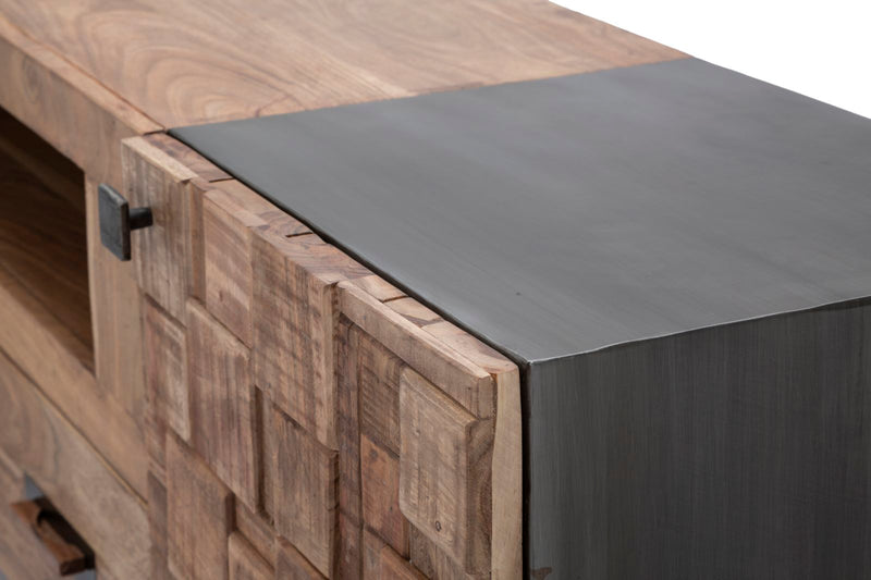 Porta Tv Mumbai 145x40x62 cm in Legno di Acacia e in Ferro Marrone e Nero-5