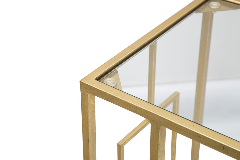 Tavolinetto C 40,5x25,5x60 cm in Ferro e Vetro Oro-6