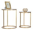 Tavolinetti Simply Marble Coppia Ø52x63-42x53 cm in Ferro e Marmo Oro e Bianco-5